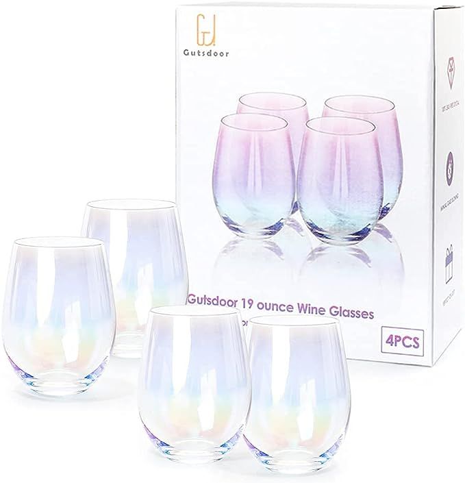 Gutsdoor Wine Glasses Large Stemless Wine Glasses 18.9 Ounce Set of 4 Iridescent Glasses All-Purp... | Amazon (US)