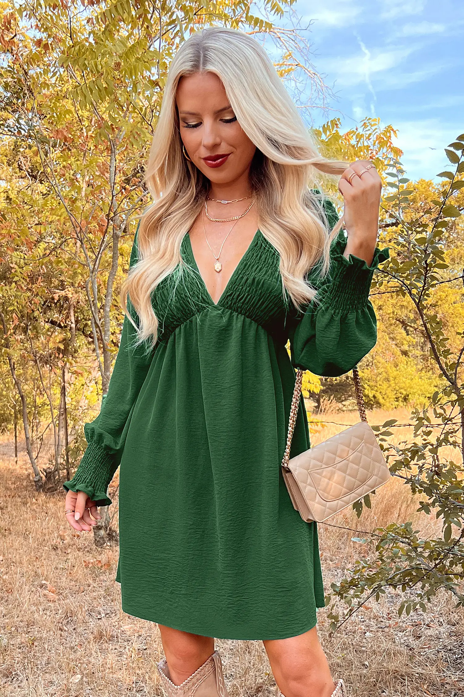 X Macy Cooler Daze Smocked V-Neck Dress | Cupshe US