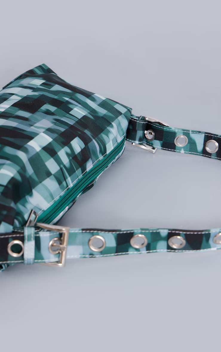 Green Blurred Camo Print Pocket Eyelet Strap Shoulder Bag | Pretty Little Thing (Australia & New Zealand)