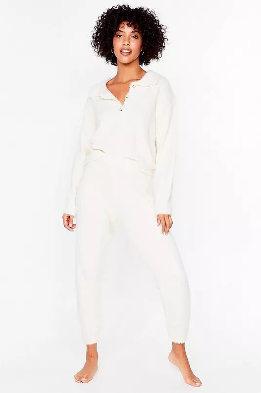 Fluffy Knit Joggers Loungewear Set | Nasty Gal (US)