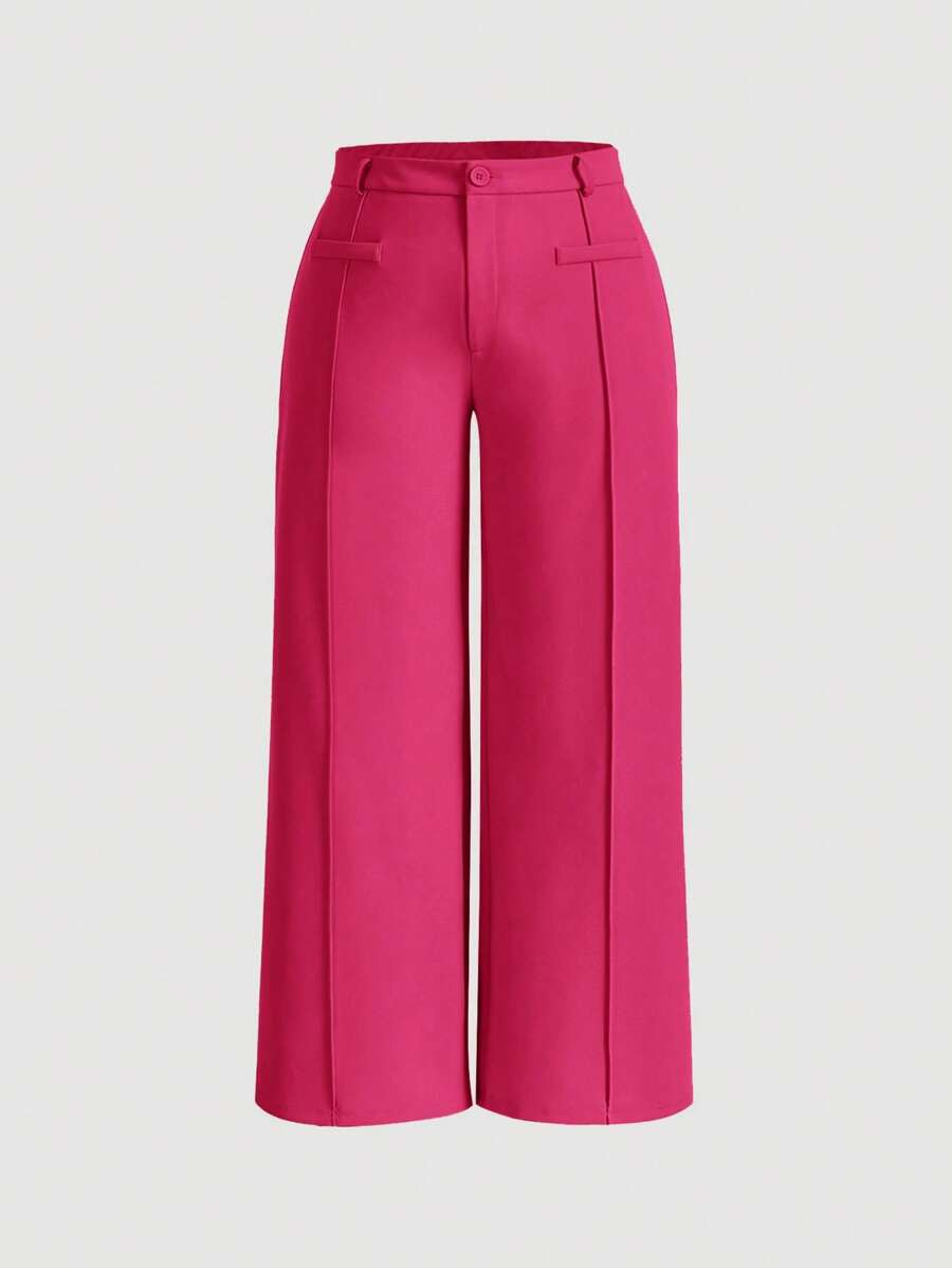 Plus Size Women's Solid Color Wide Leg Toothpick Design Casual Pants | SHEIN