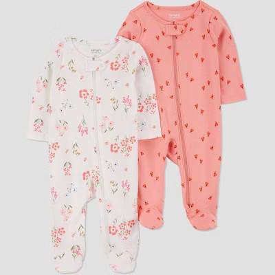 Carter's Just One You®️ Baby Girls' 2pk Floral Sleep N' Play - Peach/Ivory 9M | Target