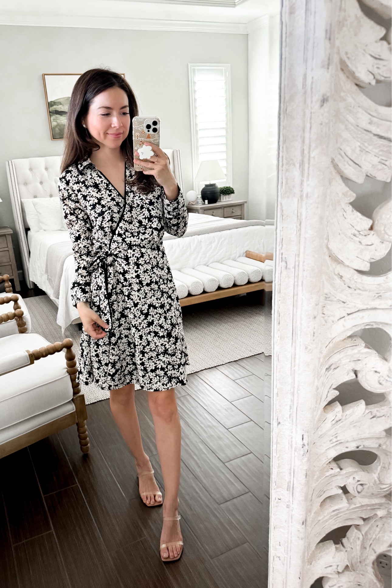 Long sleeve wrap dress wearing size xsmall - clear strap heels 

#LTKfindsunder100 #LTKSpringSale #LTKstyletip