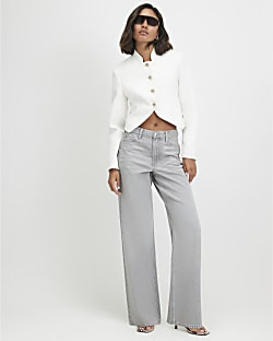 Grey High Waisted Relaxed Straight Leg Jeans | River Island UK & IE