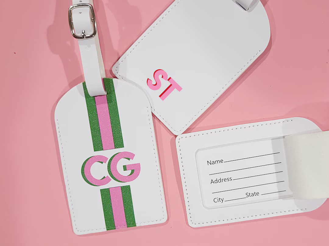 Personalized Shadow Monogram Vegan Leather Luggage Bag Tag Bridesmaid Gift Bachelorette Party Fav... | Etsy (US)
