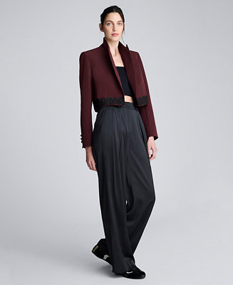 Women's Lace Trim Open Front Fitted Cropped Jacket | Macy's