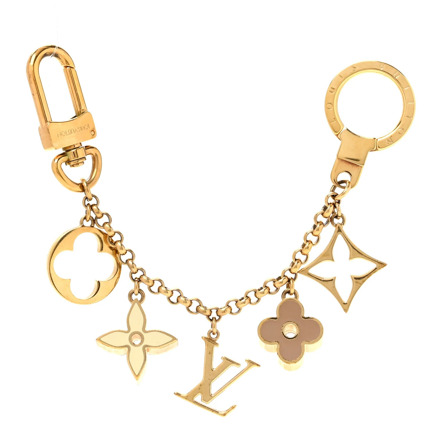 Louis Vuitton Brass Enamel Fleur De Monogram Bag Charm Chain Gold | FASHIONPHILE (US)