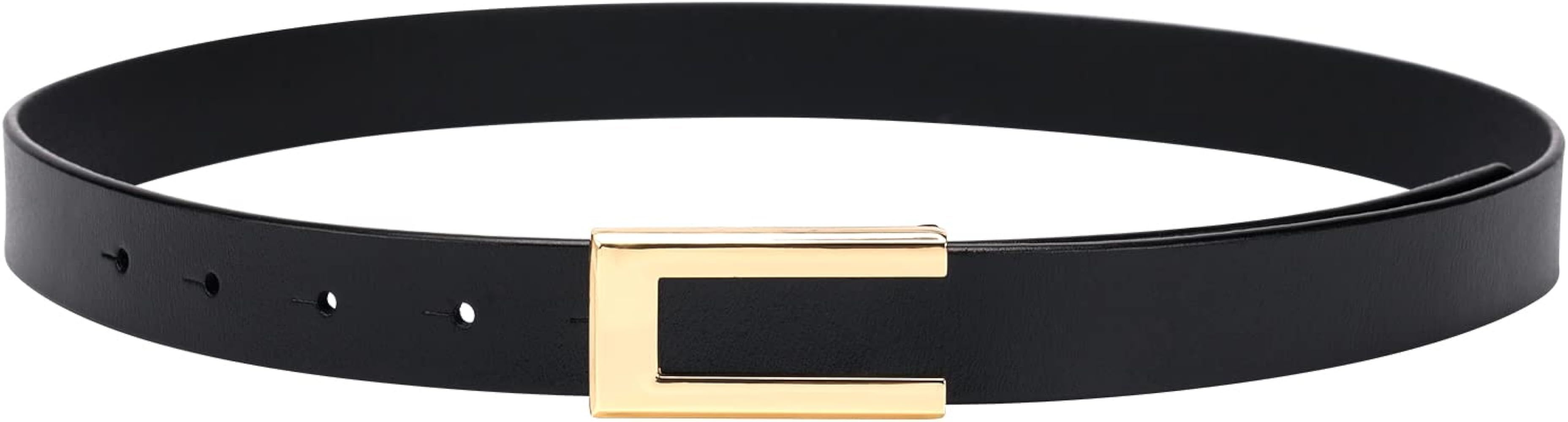 Womens Leather Belt Skinny Waist Belt for Dresses Jeans Pants with Gold Buckle | Amazon (US)