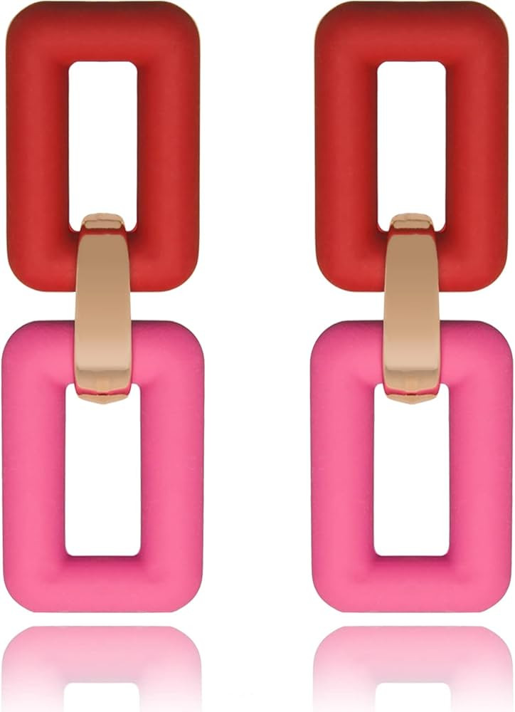 Acrylic Square Earrings Chain Geometric Statement Earrings Rectangle Earrings for Women Candy Col... | Amazon (US)