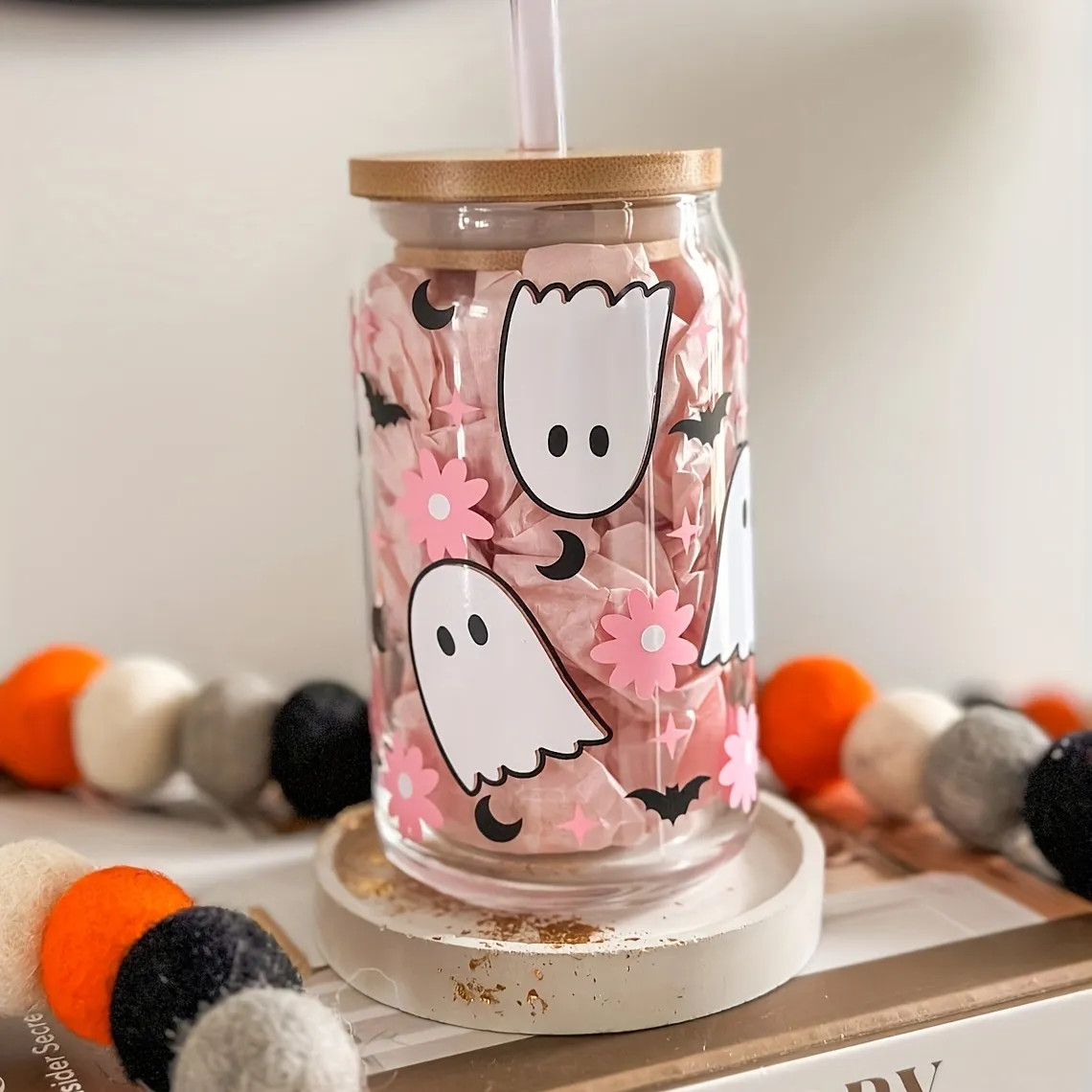 Halloween Drinking Glass With Lid And Straw, Can Shaped Water Cup, Cute Kawaii Ghost Iced Coffee ... | Temu Affiliate Program