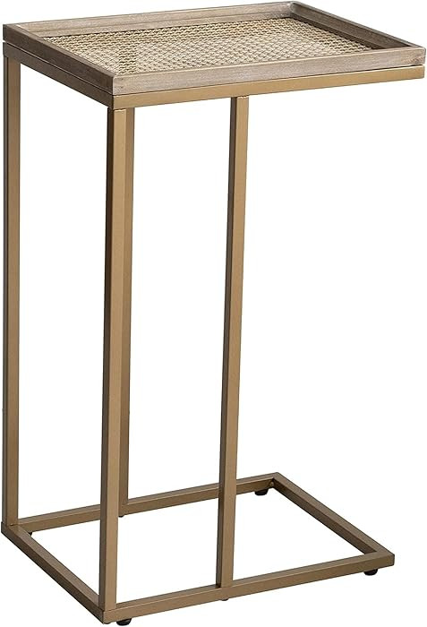 COZAYH Farmhouse C-Shaped Couch End Table with Rustic Wood & Metal Woven Tray Top & Metal Frame, ... | Amazon (US)