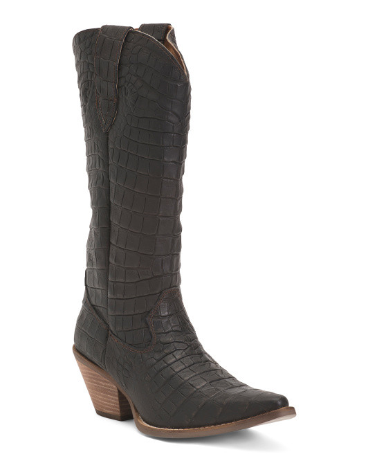 Made In Mexico Leather Caiman Print Ozzie Boots | TJ Maxx