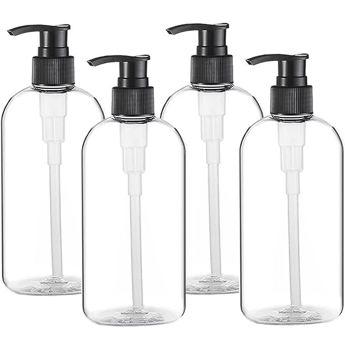 Empty Plastic Pump Bottles Dispenser 4 Pack 16oz/500ml Portable Clear BPA-Free Cylinder Shampoo L... | Amazon (US)