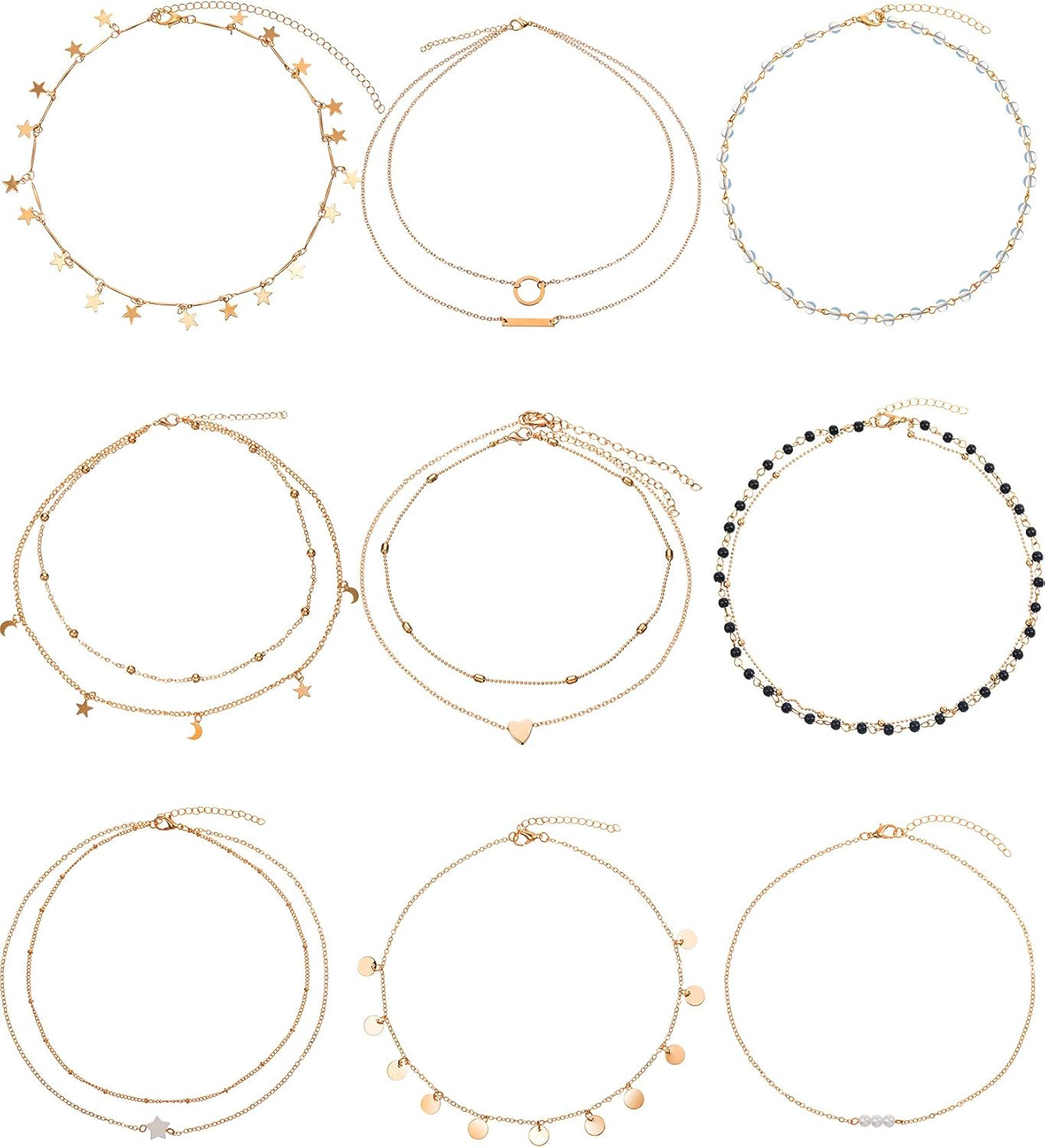 BBTO 9 Pieces Gold Layering Chain Choker Necklace Layered Pendant Statement Necklace for Women Gi... | Amazon (US)