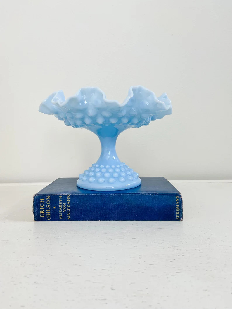 Fenton Pastel Blue Milk Glass Hobnail Candy Dish | Etsy (US)