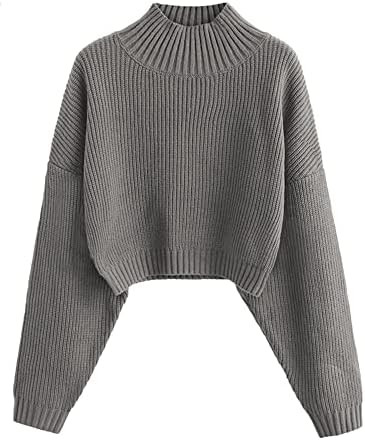 ZAFUL Women's Cropped Turtleneck Sweater Lantern Sleeve Ribbed Knit Pullover Sweater Jumper | Amazon (US)