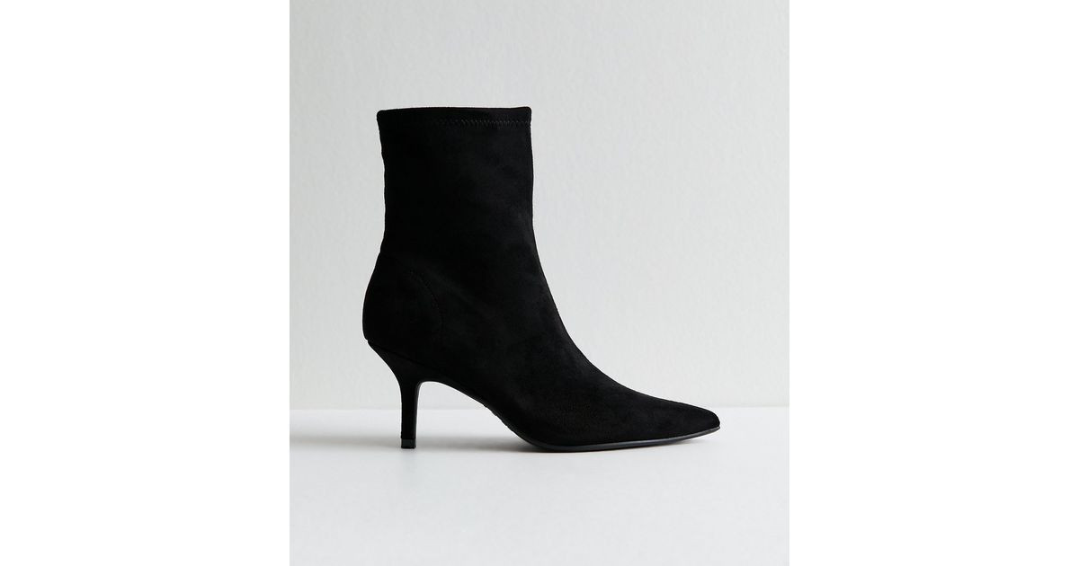 Black Faux Suede Pointed Toe Ankle Boots | New Look | New Look (UK)