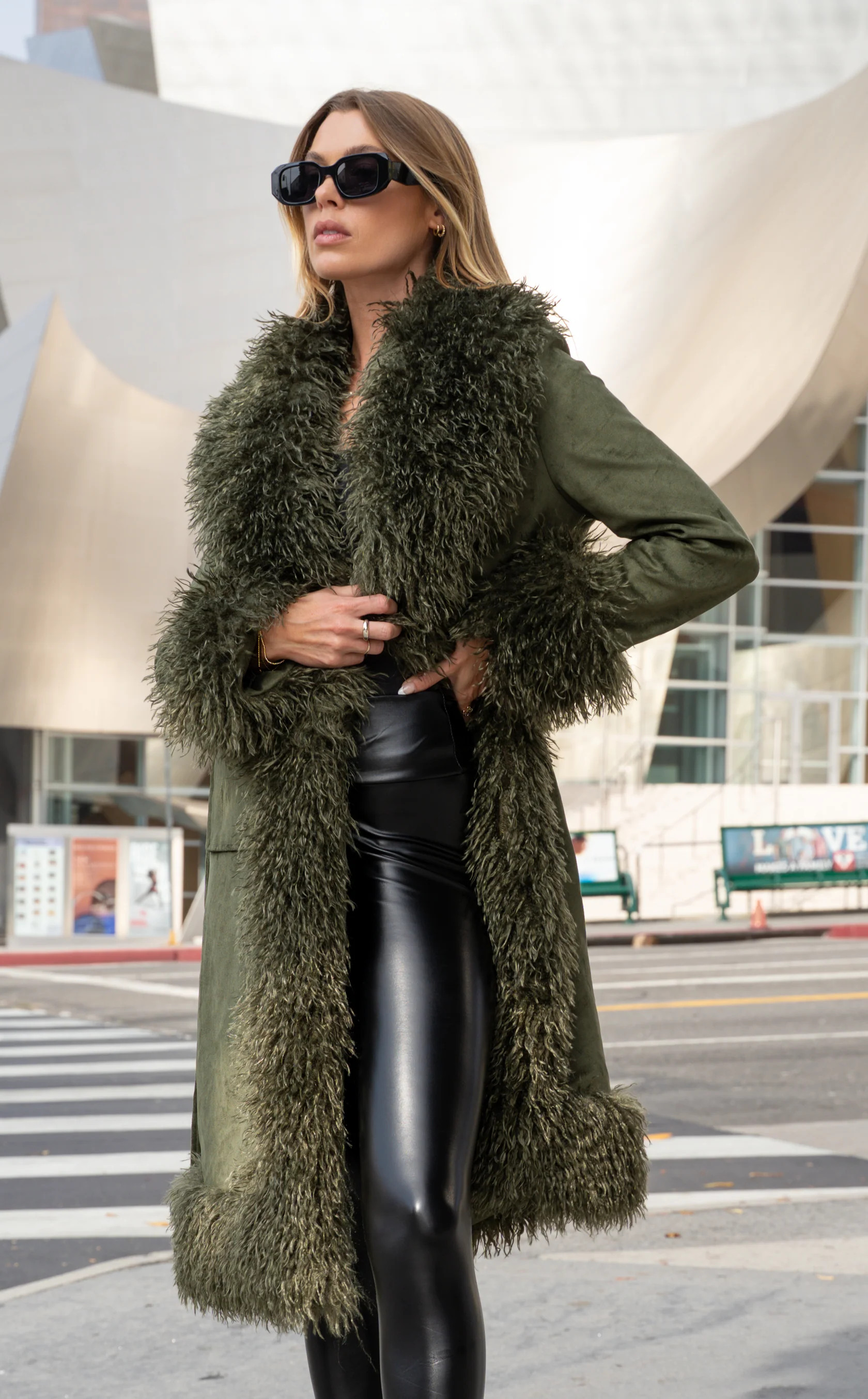 GILDA-OLIVE FAUX FUR TRENCH JACKET | Azalea Wang