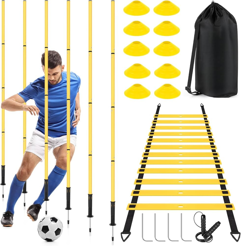 Soccer Agility Training Equipment: 6 Soccer Agility Poles, 20ft Agility Ladder, 10 Soccer Cones, ... | Amazon (US)