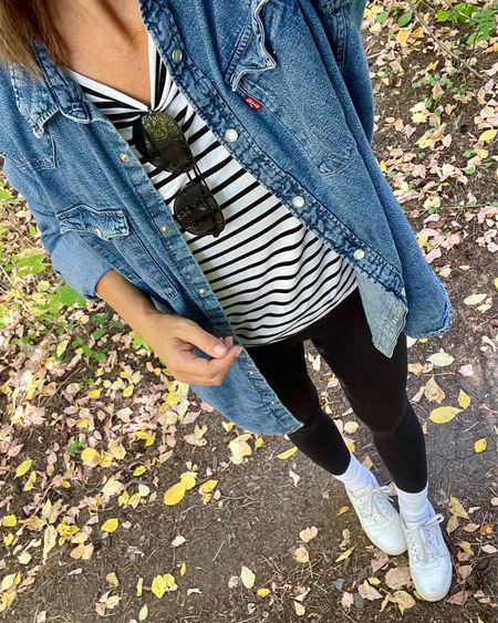 Casual fall fit
Sized up to XL in this unisex denim shirt for an oversized fit and S-M in these super soft leggings (almost no compression but buttery soft and very comfortable and so affordable)
My striped long sleeved tee is old but I linked a few similar 
Socks, sneakers and sunnies are from Amazon


#LTKstyletip #LTKfindsunder50 #LTKshoecrush