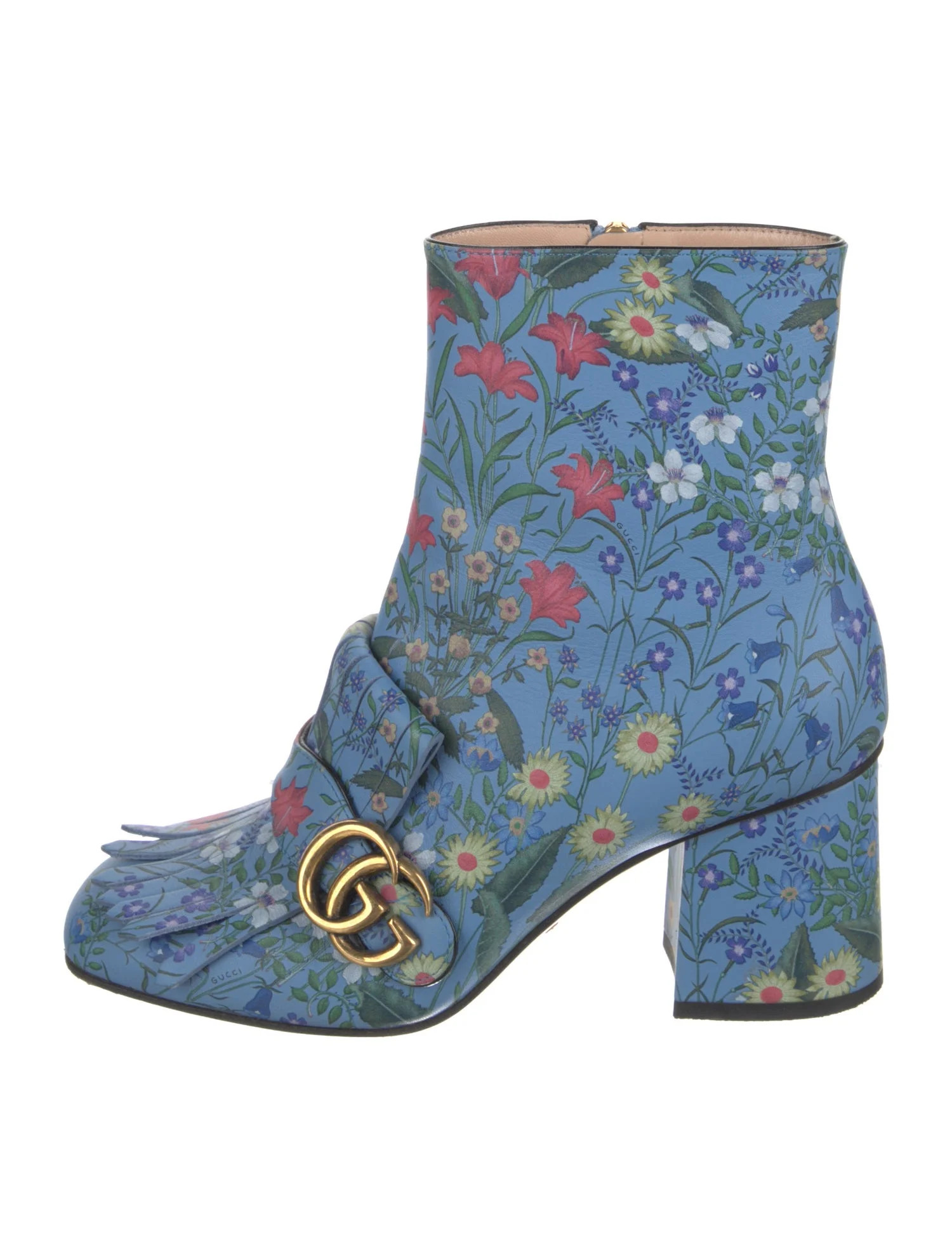 Gucci Flora Print Leather Boots - Blue Boots, Shoes - GUC2020803 | The RealReal | The RealReal