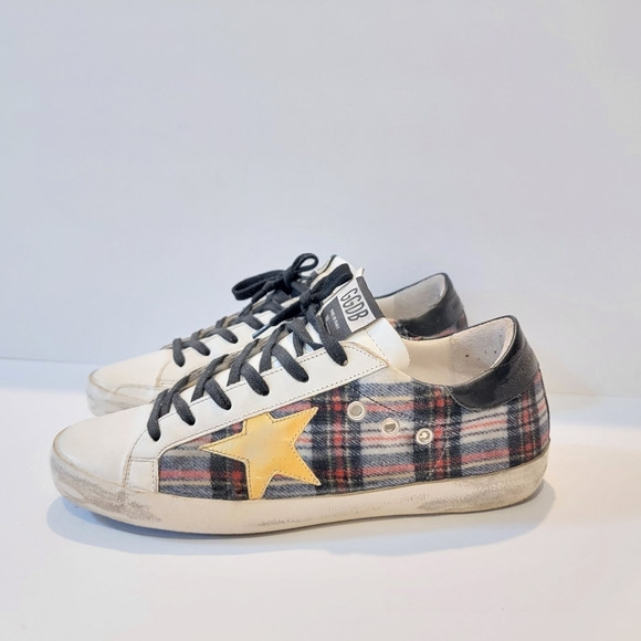 Golden Goose GGDB womens size 40 Superstars sneakers gold star tartan plaid | Poshmark
