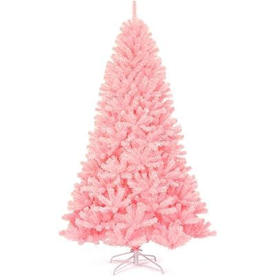 Goplus Pink Artificial Christmas Tree, 7FT Premium Unlit Hinged Spruce Full Tree, with Metal Stand,  | Amazon (US)