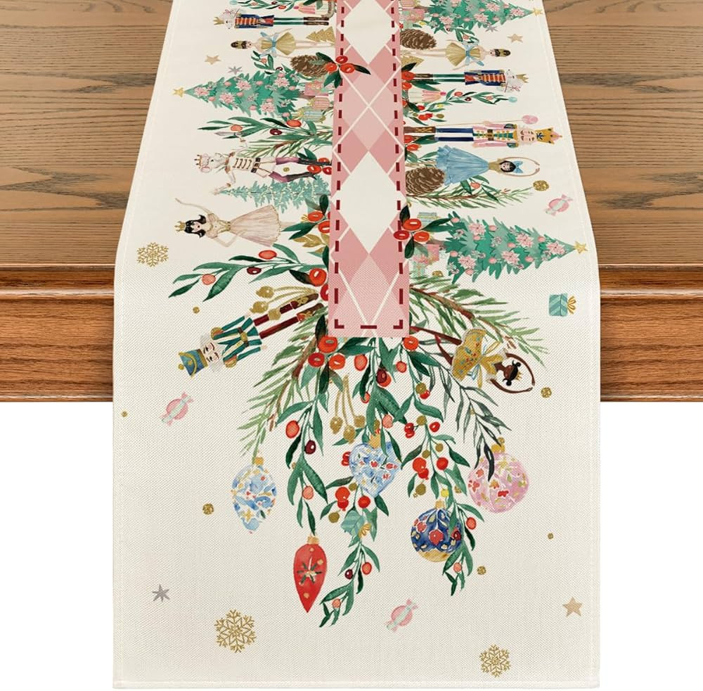 Artoid Mode Nutcracker Floral Holly Christmas Table Runner, Seasonal Winter Kitchen Dining Table ... | Amazon (US)