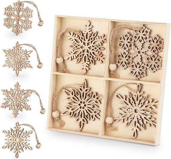 ilauke Wooden Snowflakes 3 inch Christmas Ornaments Wood Hanging Decorations Rustic Tree Crafting... | Amazon (US)