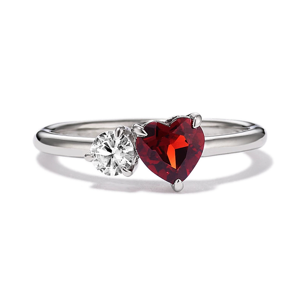 Toi et Moi Garnet & Sapphire Heart Ring | Shane Co