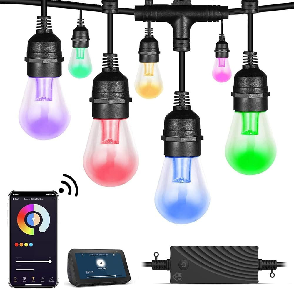 XMCOSY+ Outdoor String Lights, 98Ft Smart RGB LED Patio Lights, App & WiFi Control, Works with Al... | Amazon (US)