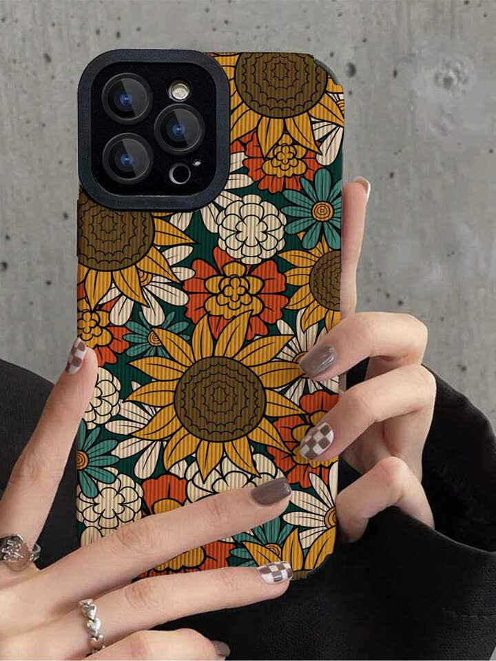 Floral Summer 1pc Daisy Flower Pattern Imitation Leather Phone Case Soft Comptible With IPhone An... | SHEIN