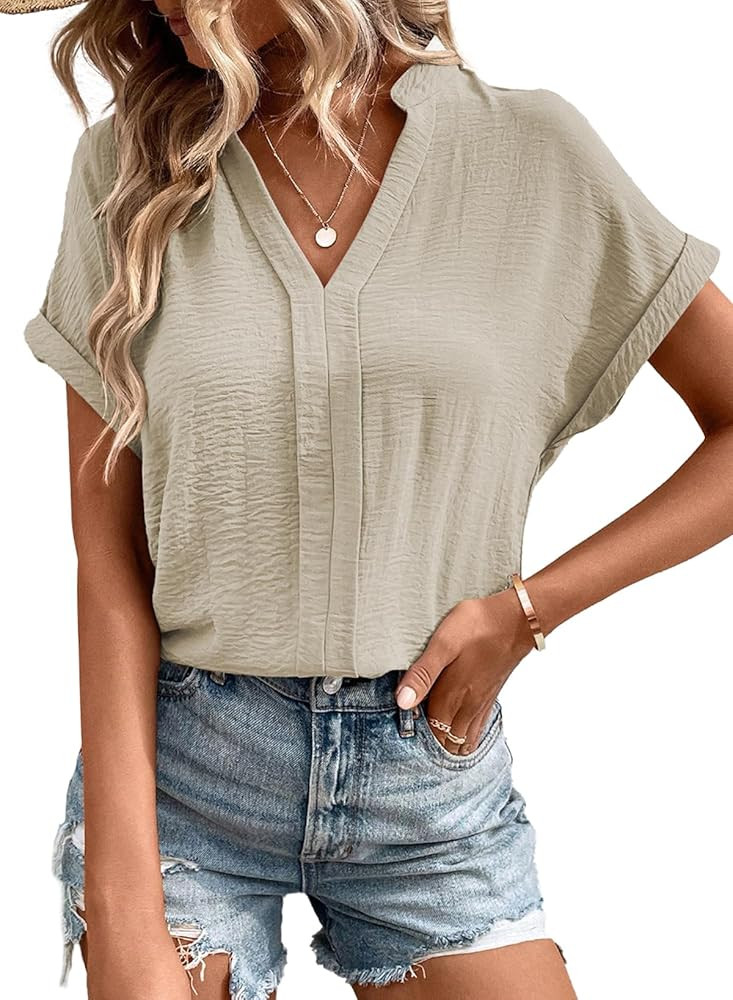 EVALESS Womens Tops Business Casual Outfits V Neck Ruffle Sleeve Blouses Womens Fashion Clothes 2... | Amazon (US)