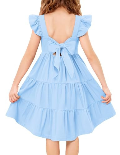 Arshiner Blue Toddler Dress Summer High Low Twirl Tiered Party Wedding Tie Back Sundress 4t | Amazon (US)