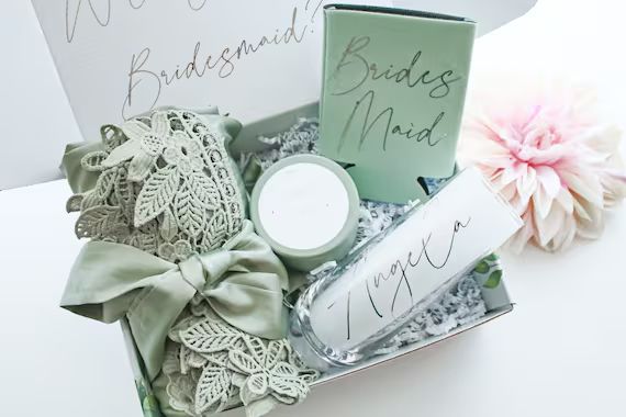 Will You Be My Sage Green / Silver Personalized Bridesmaid - Etsy | Etsy (US)