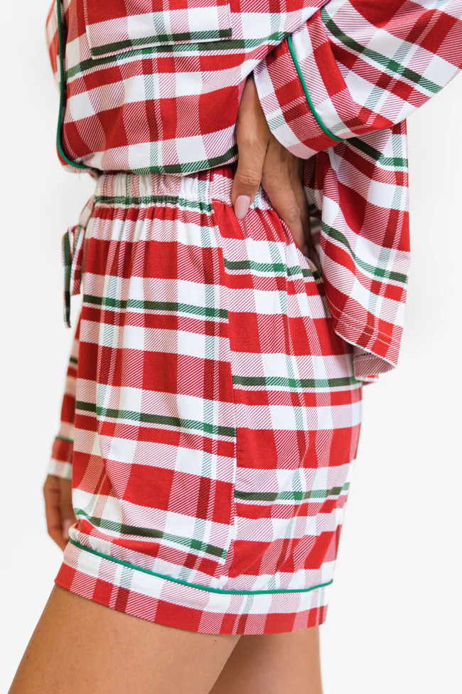 Under The Stars In Christmas Plaid Bamboo Pajama Shorts | Pink Lily