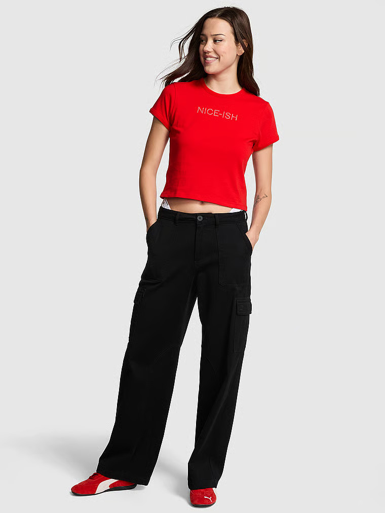 Buy Retro Cotton Tee, Bright Vermillion Santas Fav - Order Tops online - PINK US | Victoria's Secret (US / CA )