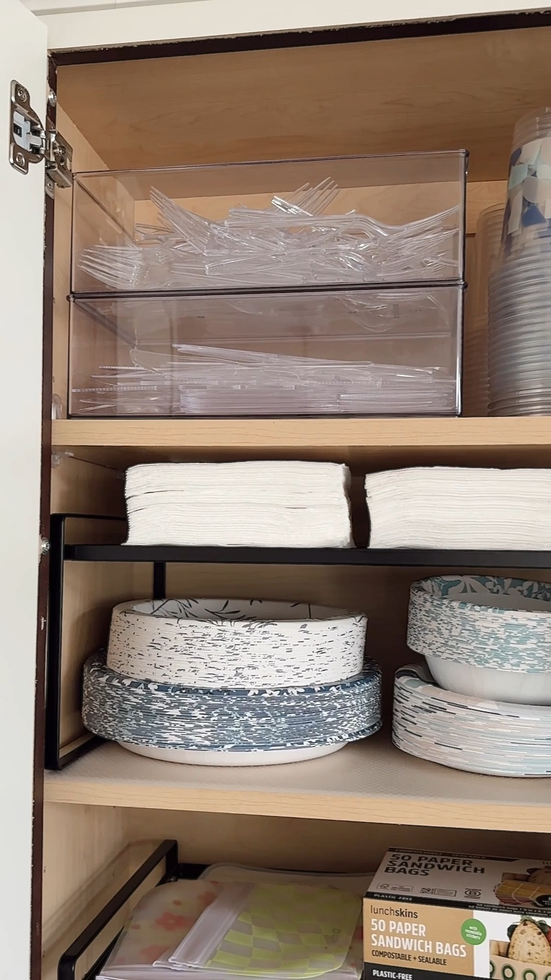 Working on a kitchen organization project? Here’s an idea for organizing your paper plates, napkins, disposable cups, and plastic cutlery! 

#LTKSeasonal #LTKFamily #LTKHome