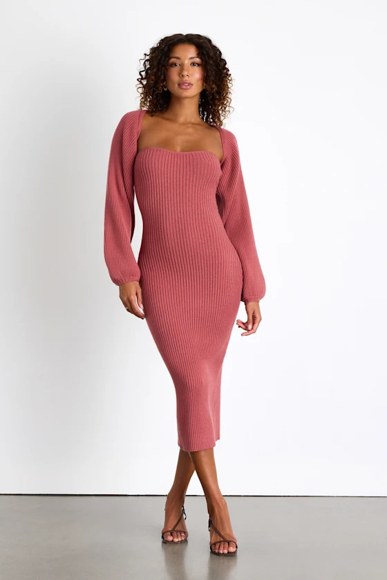 Autumn Aura Rusty Rose Ribbed Two-Piece Sweater Dress | Lulus