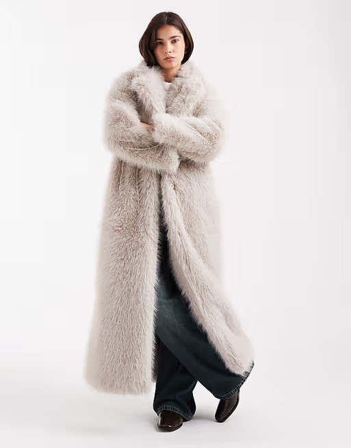 Object premium faux fur maxi coat in cream | ASOS (Global)