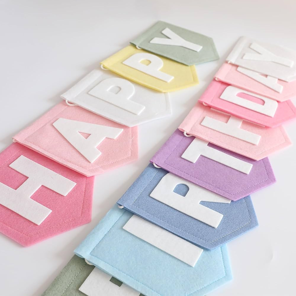 Felt Macaron Pastel Happy Birthday Banner Colorful Birthday Decorations for Women Girls Boys Men ... | Amazon (US)