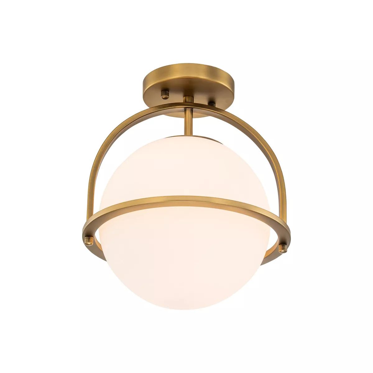 C Cattleya 1-Light Antique Brass Sphere Semi Flush Mount with Opal Glass Shade | Target