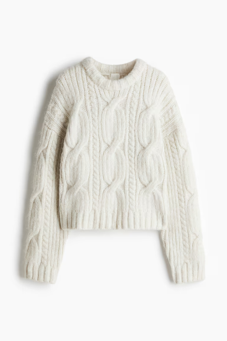 Cable-knit jumper - White - Ladies | H&M GB | H&M (UK, MY, IN, SG, PH, TW, HK)