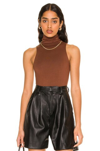 RE ONA Turtleneck Sleeveless Bodysuit in Chocolate from Revolve.com | Revolve Clothing (Global)