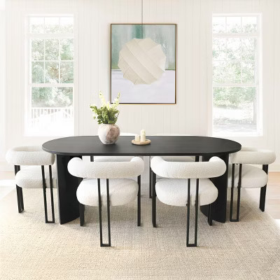 7-Piece Modern Round Dining Table Set, Contemporary Oval Table and 6 Beige Boucle Upholstered Armchairs Set for Dining Room or Kitchen-Panipeachy | Target
