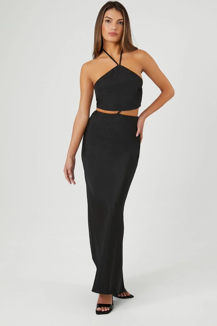 Satin Cutout Halter Maxi Dress | Forever 21 (US)