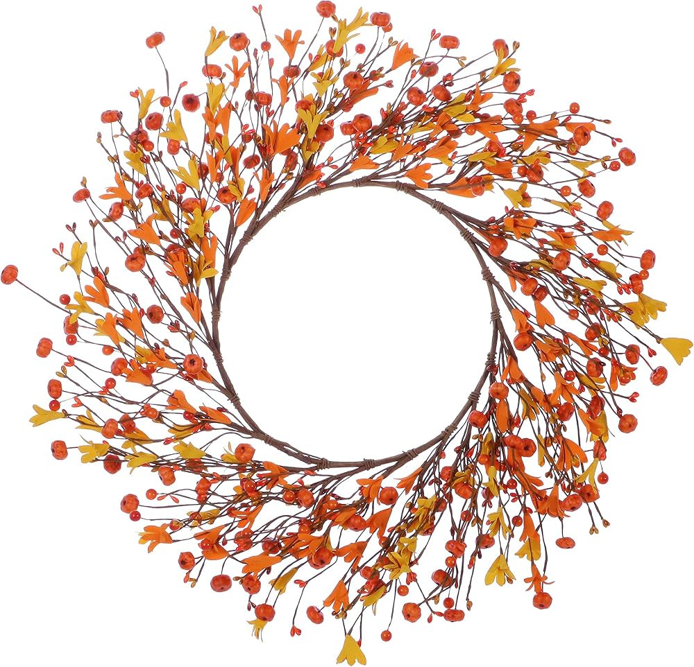 20" Artificial Fall Wreath, Autumn Wreaths for Front Door Fall Berry Wreath with Pumpkin for Farm... | Amazon (US)