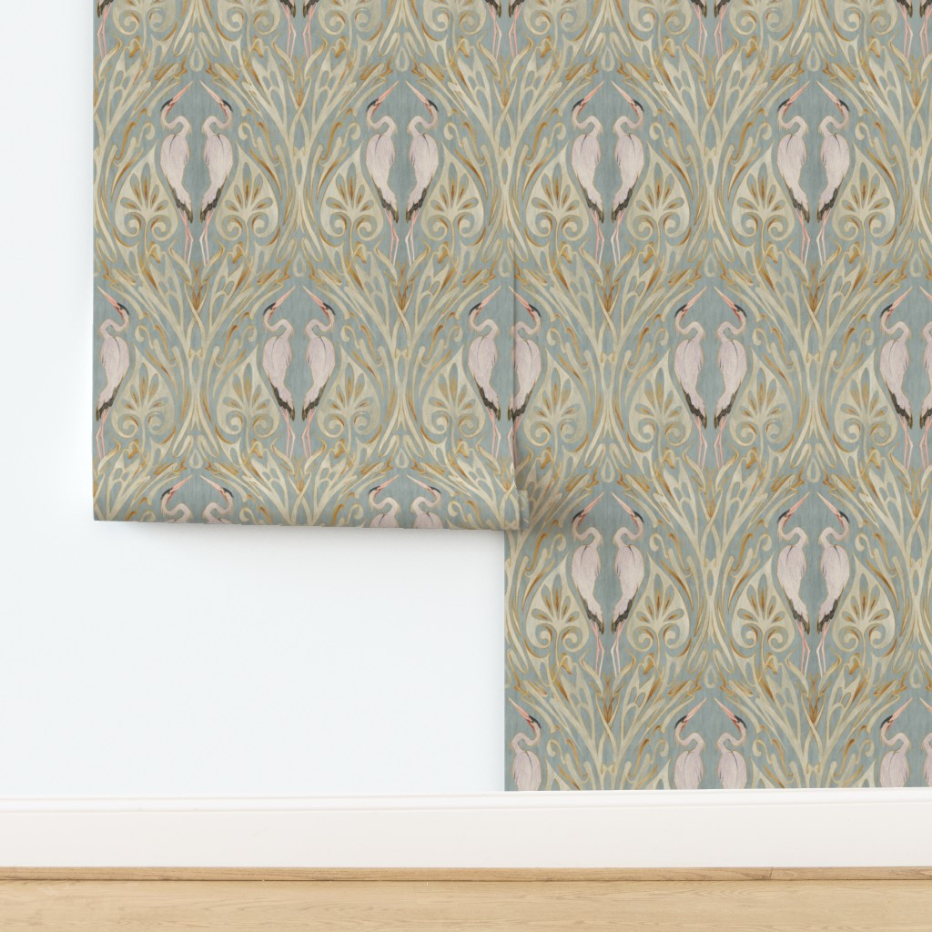 Art Nouveau Cranes with vintage texture Wallpaper | Spoonflower | Spoonflower