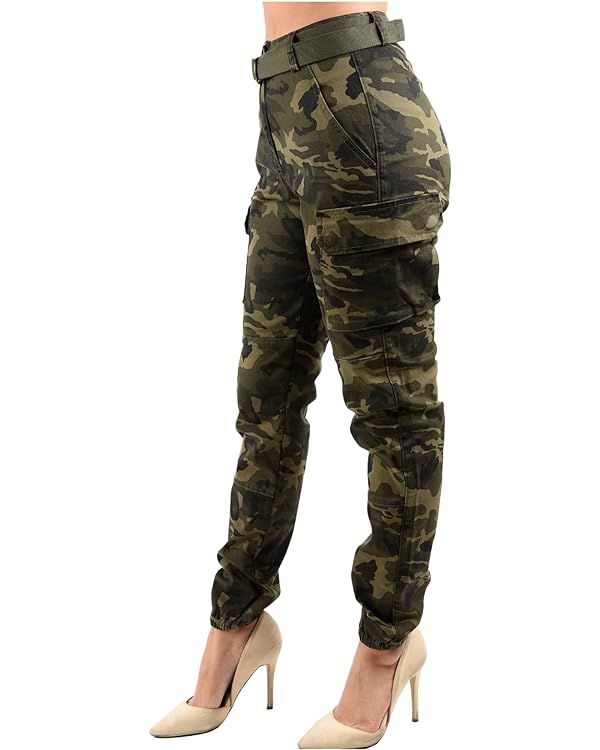 Twiin Sisters Women's High Waist Slim Fit Jogger Cargo Camo Pants for Women with Matching Belt | Amazon (US)