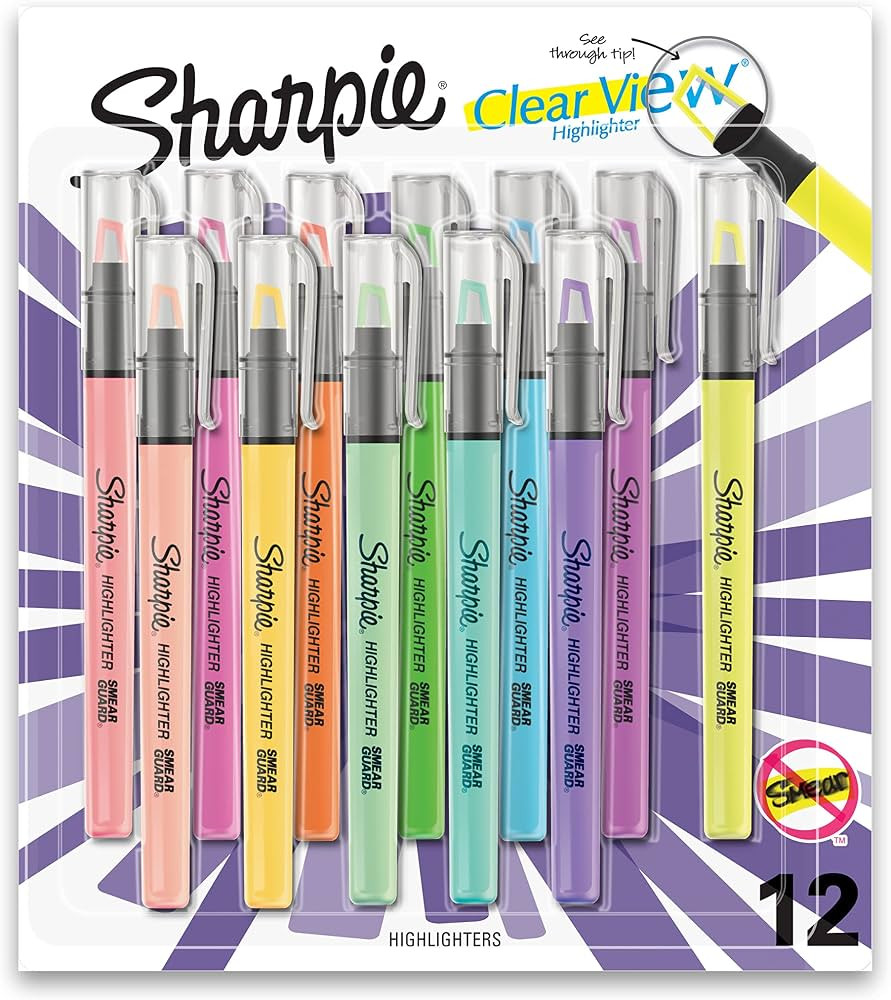 SHARPIE Highlighter, Clear View Highlighter with See-Through Chisel Tip, Stick Highlighter, Assor... | Amazon (US)